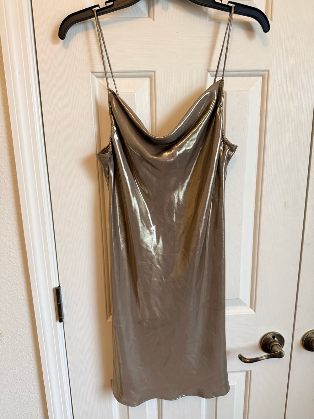 Zara Metallic Taupe Slip Mini Dress